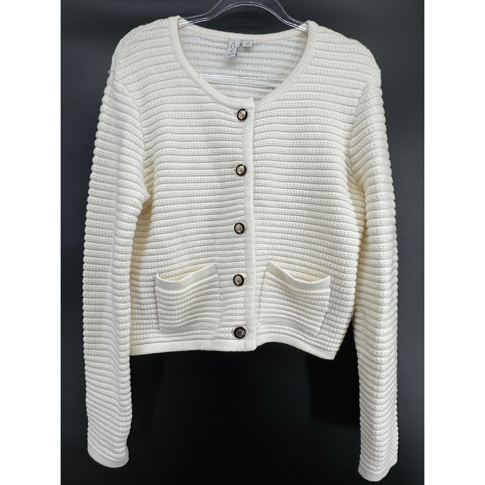 Joie Textured Knit Cropped Cardigan – Women's‎ Large – Ivory/Cream